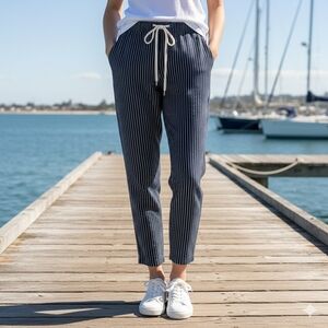 Liz Claiborne Women's Nautical Navy W White Striped Pants Size Medium